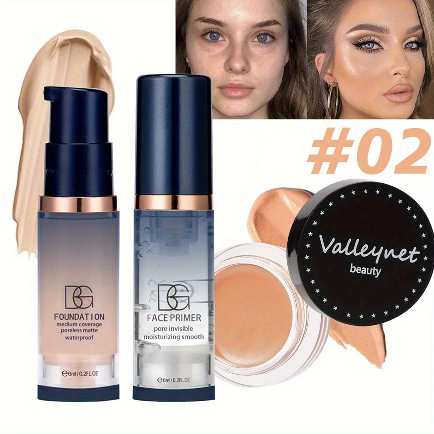 3pcs/Set Velvet Face Set,Foundation+Primer+Concealer,Waterproof and Long lasting Matte Effect,Suitable for Beginners,Travel Set.