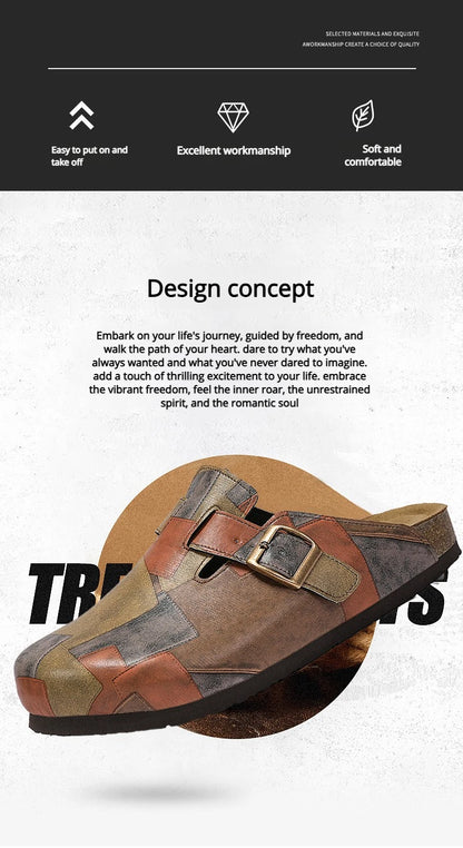 Unisex Cork Closed Toe Slippers Slip-on Clogs Slides Fashion Leather Sandals with Adjustable Buckle Backless Comfort Footbed