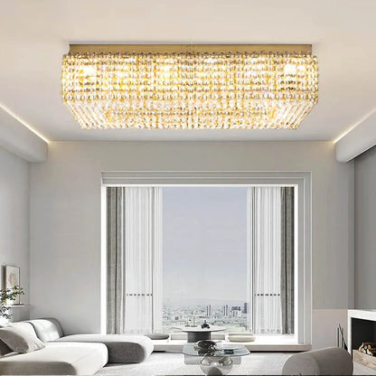 Champagne Crystal Waterfall Bead Modern Ceiling Lights LED Lamps Lighting Fixture for Living Room Lustres Home Decor Lampara