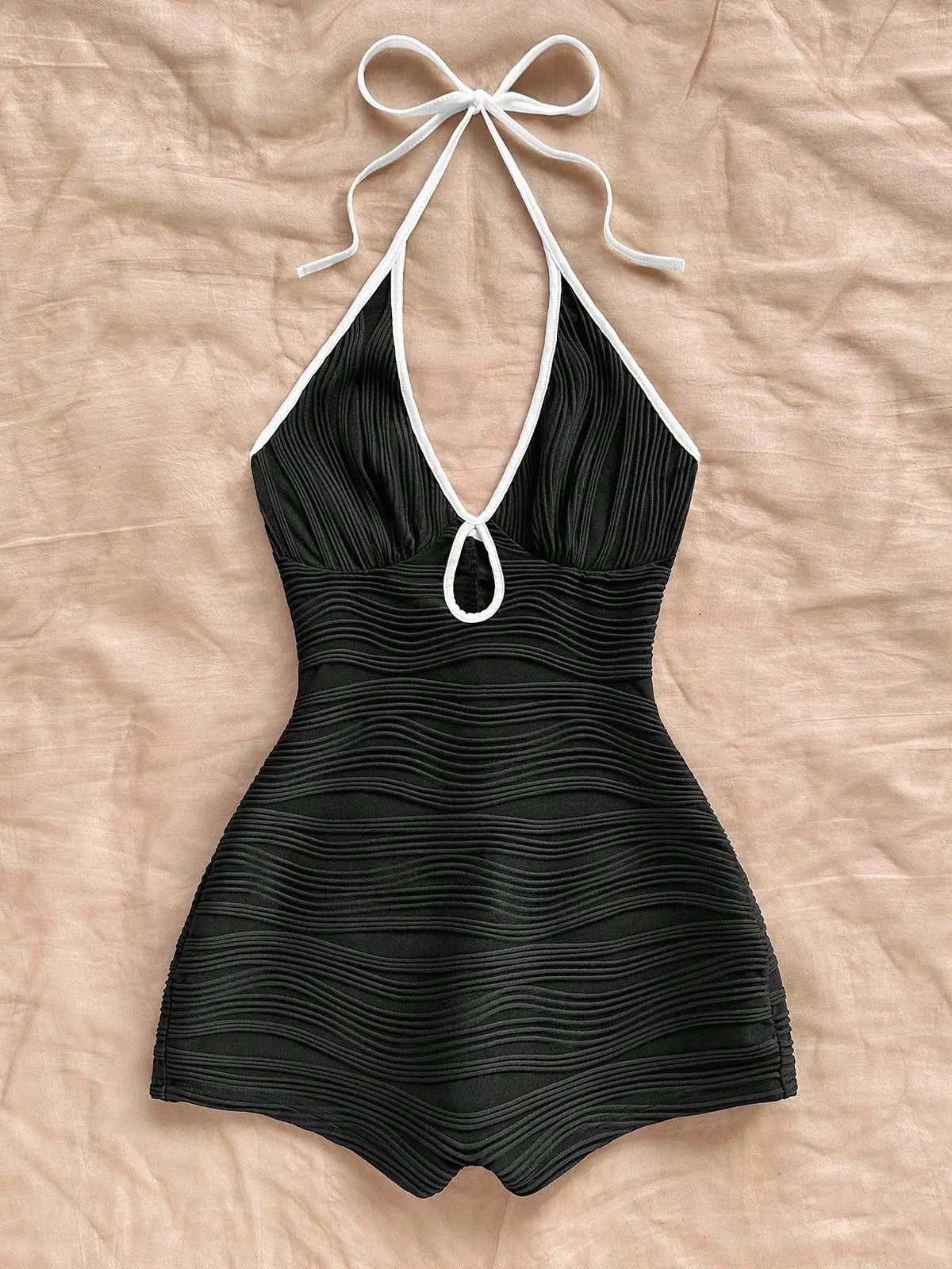 Summer Backless Sleeveless Halter Mini Playsuits Women 2026 V Neck Romper Streetwear Black White Female Shorts Jumpsuits