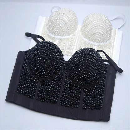 Quality Pearl Tank Tops Rhinestone Women Crop Top Club Clothes Streetwear Y2K Corset Woman Shaper Camis Fashion Feamale Clothing