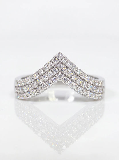 Fashion Real Round Moissanite Diamond V-shaped Rings for Women Daily Wear Anniversary Party 925 Sterling Silver Fine Jewelry