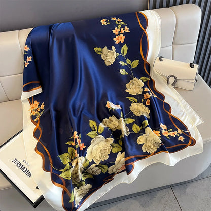 180*90cm Large Silk Satin Scarf Women Fashion Printed Scarf Spring And Summer Styles New Shawl Wrap Female Hand 2025 NEW