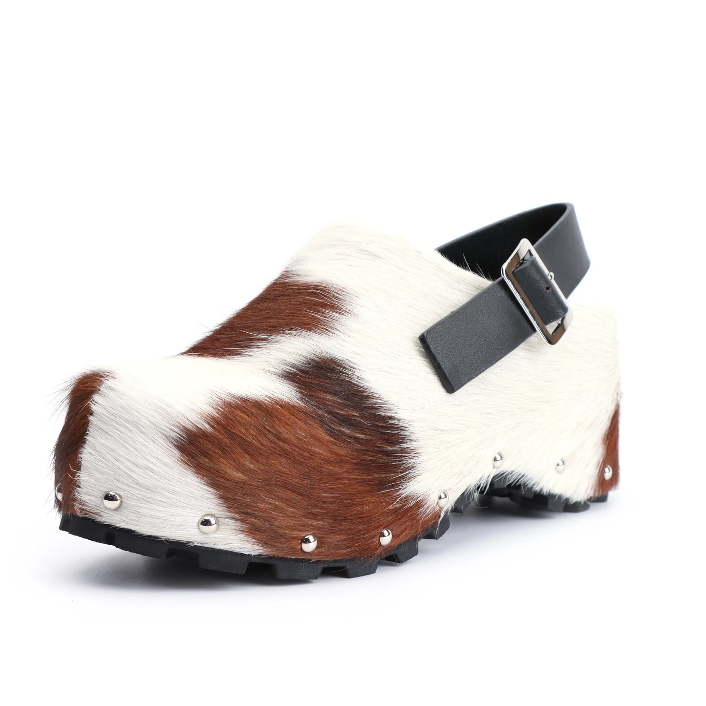 Italy Winter Shoes Women Designer Fur Sandals Calf Hair Platform Clogs Luxury with Wool Lined Slip On Mules with Leather Strap