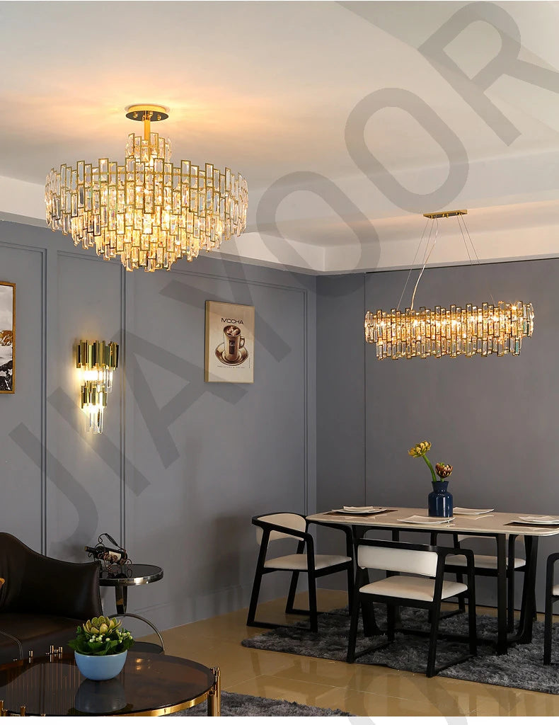 Luxury Dining Living Room Chandelier Modern Round Ceiling Pendant Lights Interior Decoration Golde Crystal Led Ceiling Light