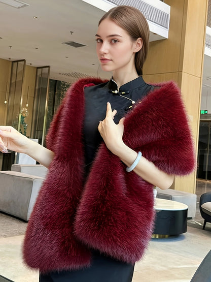 A Handmade Polyester Faux Fox Fur Women's Fashion Shawl for Weddings, Parties, and Gatherings, a Warm and Stylish Accessory