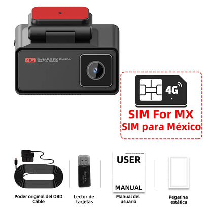 4G LTE Dashcam with Front And Inside Lens Two-Way Talk Car DVR GPS Remote Live-View 24/7 Parking IR Night Vision Security Camera