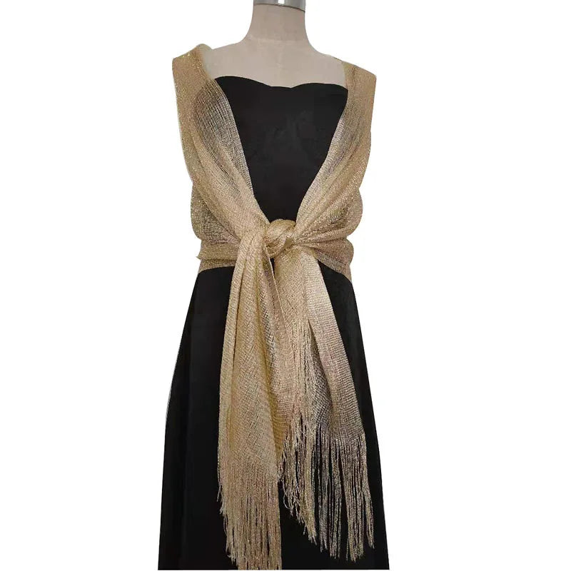 Metallic Silk Scarf Bridal Evening Gown Accessory For Women Wedding Party Prom Bridal Shawl Gold Silver Thread