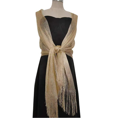 Metallic Silk Scarf Bridal Evening Gown Accessory For Women Wedding Party Prom Bridal Shawl Gold Silver Thread