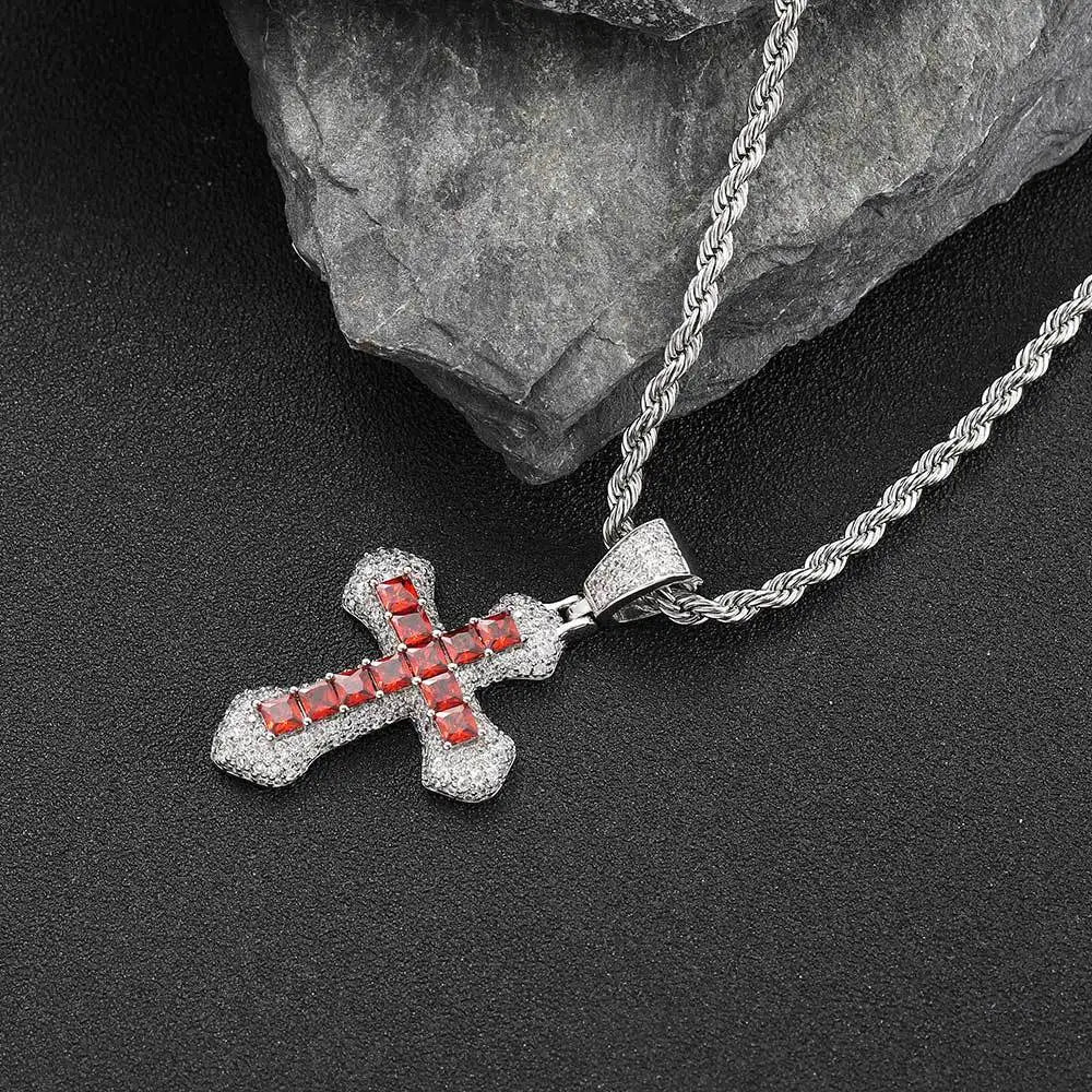jewelry for street outfits,unisex Color Zircon Cross Necklace crafted in PT950 Platinum set with sparkling artificial diamonds