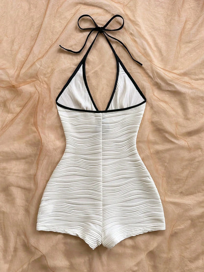 Summer Backless Sleeveless Halter Mini Playsuits Women 2026 V Neck Romper Streetwear Black White Female Shorts Jumpsuits