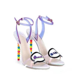 Women Slingback Sandal String Beading Heel Yellow Pink Printed Leather Gladiator Pearl Heels Patchwork Celebrating Summer Shoes