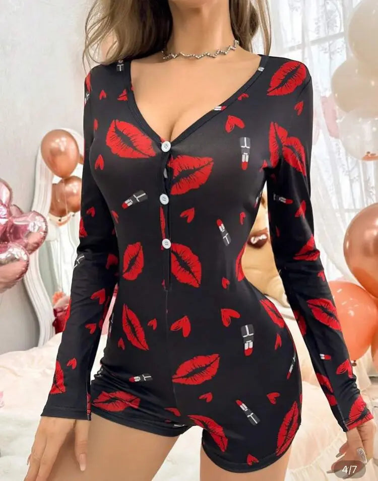 2026 Summer New Women's Printed Casual Homewear Convertible Jumpsuit Pajamas That Can Be Worn Outside Onesies for Adults Women