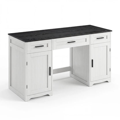 Farmhouse Executive Desk With Drawers Wood Home Office Desk