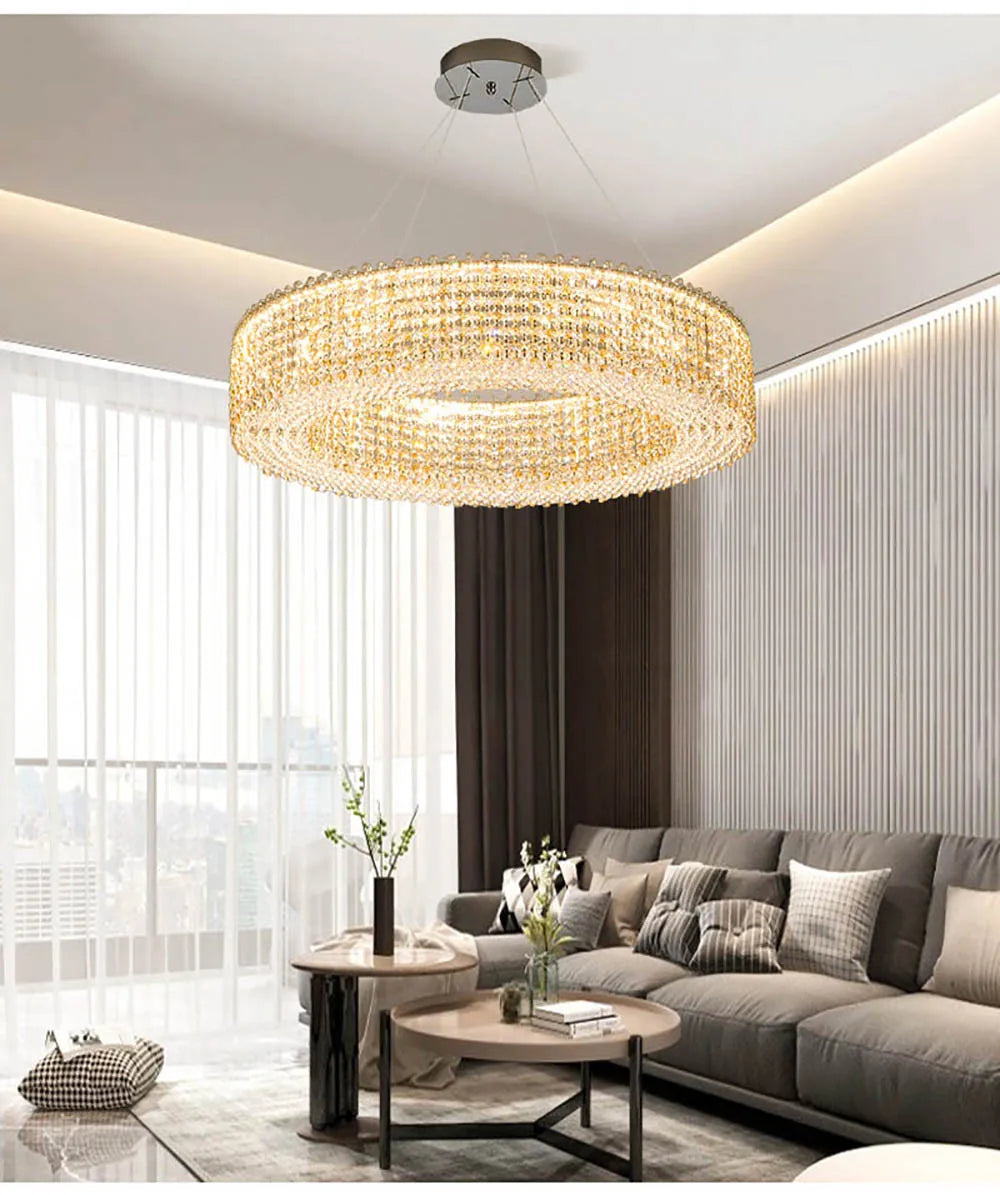 Champagne Crystal Waterfall Bead Modern Ceiling Lights LED Lamps Lighting Fixture for Living Room Lustres Home Decor Lampara