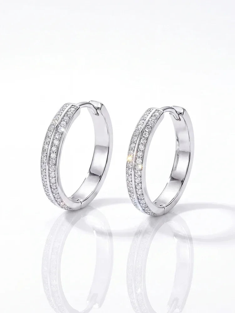 Sparkling Real Double Moissan Diamond Round Hoop Earrings Suitable for Women's Daily Wear 925 Silver High Quality Fine Jewelry