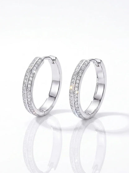 Sparkling Real Double Moissan Diamond Round Hoop Earrings Suitable for Women's Daily Wear 925 Silver High Quality Fine Jewelry