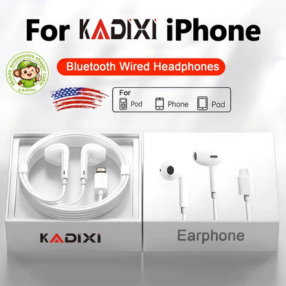 Original Headphones For iPhone 15 14 11 12 13 Pro Max Earphones XR X XS 8 Plus Bluetooth Wired Earbuds Headset Accessories