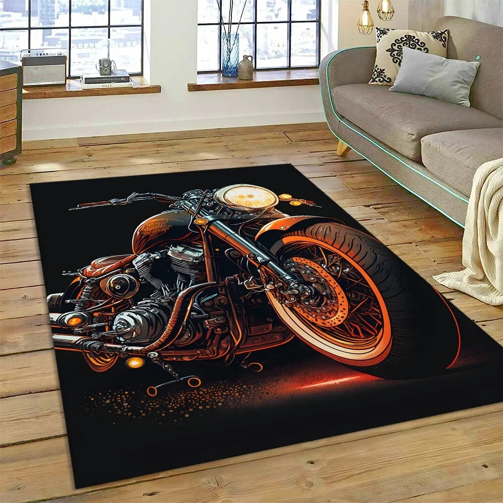 Motocross Modern retro Motorcycle Carpet Rug for Bedroom Living Room Home Sofa Decoration,Children Game Large Decor Floor Mat