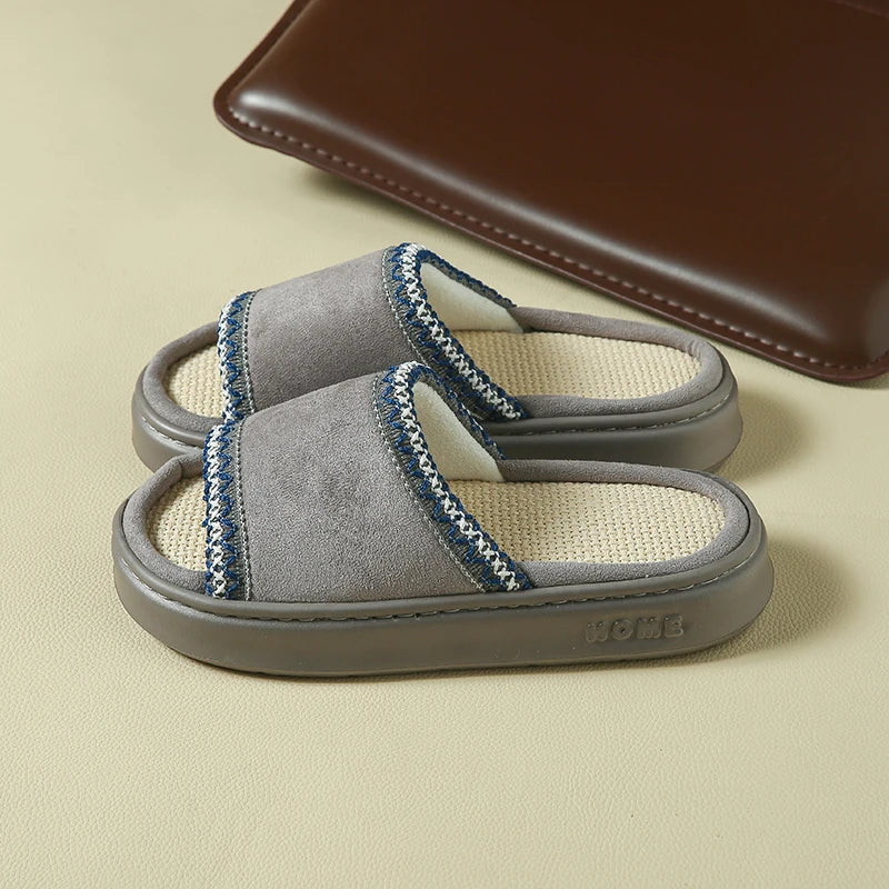Hemp Casual Women's Slippers Home Spring Summer Luxury Designer Woman Shoes Flat Fashion Indoor Footwear Elegant Platform Slides