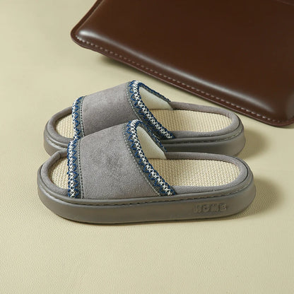 Hemp Casual Women's Slippers Home Spring Summer Luxury Designer Woman Shoes Flat Fashion Indoor Footwear Elegant Platform Slides