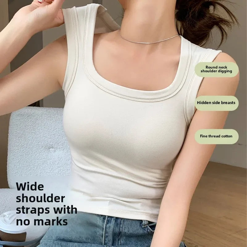 New Seamless Built-in Bra Tank Top for Women Sports Bra & Summer Sleeveless Shirt, Breathable Workout Vest with T-Shirt Combo