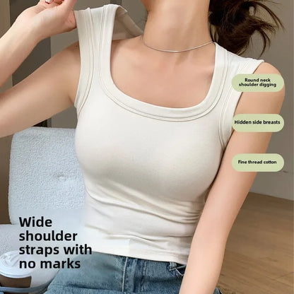 New Seamless Built-in Bra Tank Top for Women Sports Bra & Summer Sleeveless Shirt, Breathable Workout Vest with T-Shirt Combo