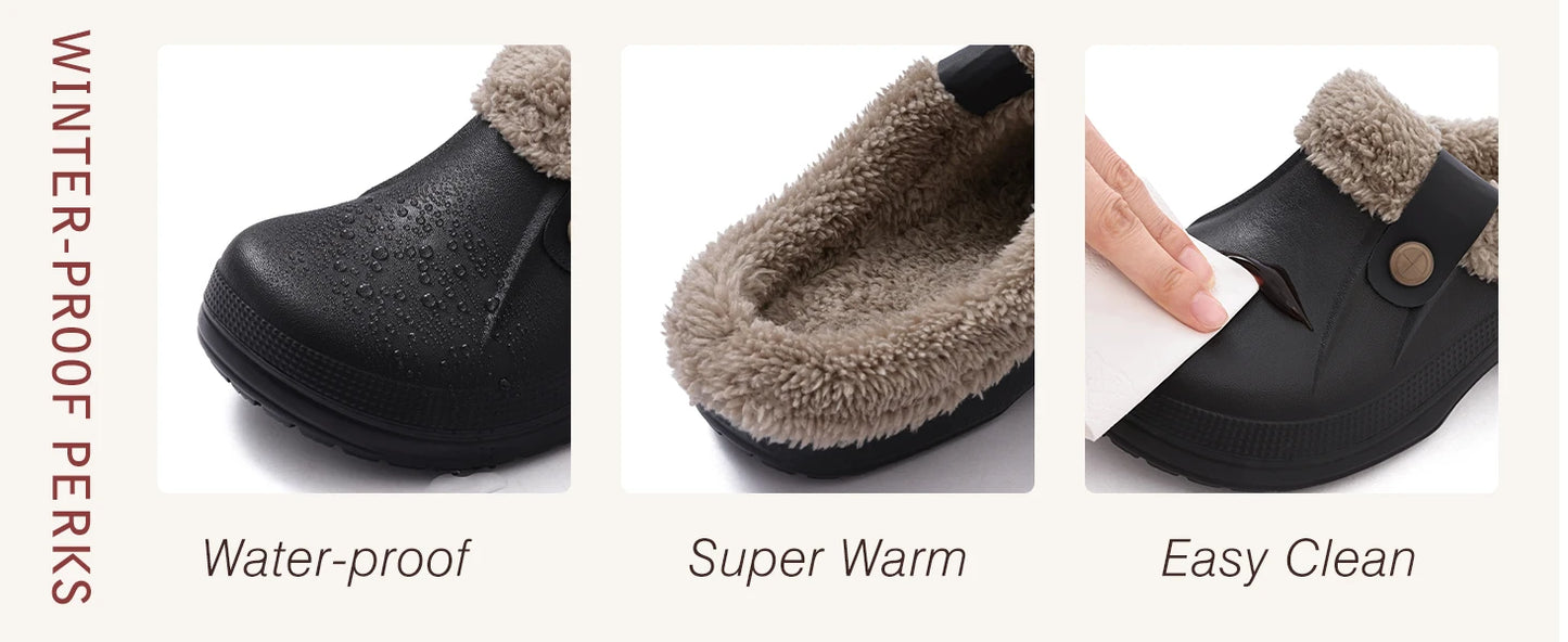 Smile Winter Fuzzy Slippers for Women Men Indoor Outdoor Fur Lined Clogs Waterproof Warm House Slippers Garden Clogs Light Shoes