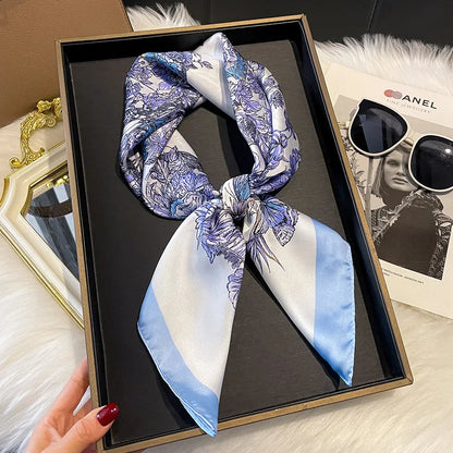 2025 Korean Satin Silk Scarf 70cm Square Women Fashion Shawl Wrap Neckerchief New Elegant
