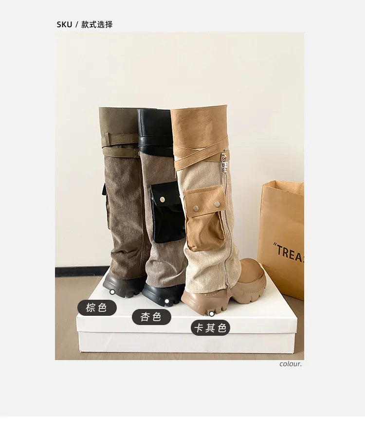 Women Boots Suede Fashion Heeled Boots Women’s Winter Boots Leopard Designer Shoes 2026 Gothic Gladiator Snow Botas