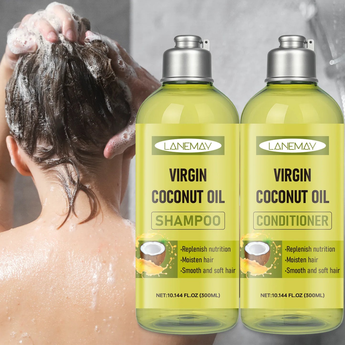 Virgin Coconut Oil Shampoo & Conditioner Set – Deep Moisturizing for All Hair Types Transform dry, dull hair into soft.