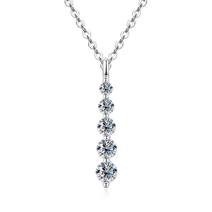 OXTAO Moissanite Diamond Necklace 14K Gold Filled Clavicle Chain 5-Stone Long Pendant Necklace Wedding Jewelry Gift for Women