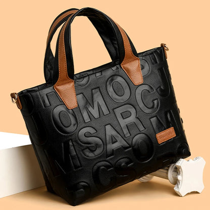 New Women's Large Capacity Contrast Color Handbag PU Leather Letter Embossed Ladies Shoulder Bag Designer Crossbody Bag