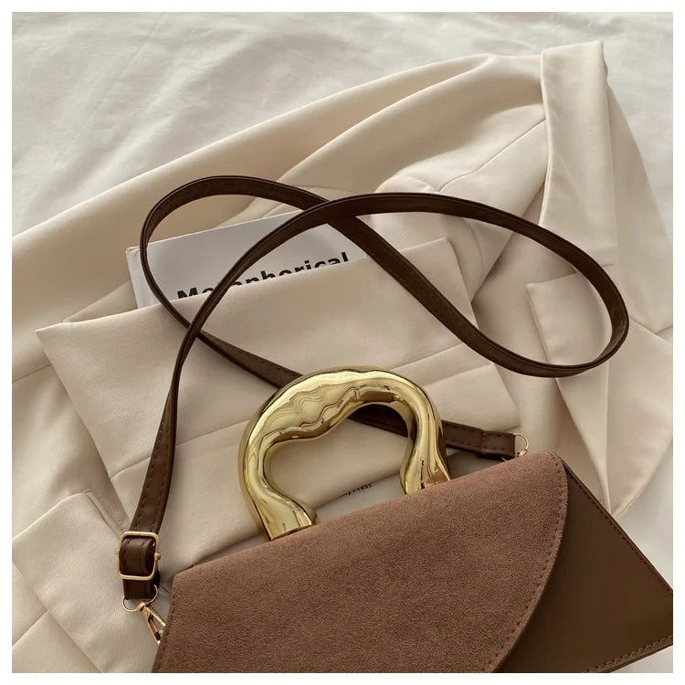 French Style Light Luxury Large Capacity, New Minimalist Design Casual Metal Hand-held Shoulder Crossbody Bags for Women