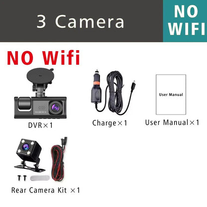 WiFi 3 Channel Car DVR Three Way Dash Cam Inside Vehicle Camera DVRs Recorder FHD 1080P Video Mini Registrator Dashcam Camcord