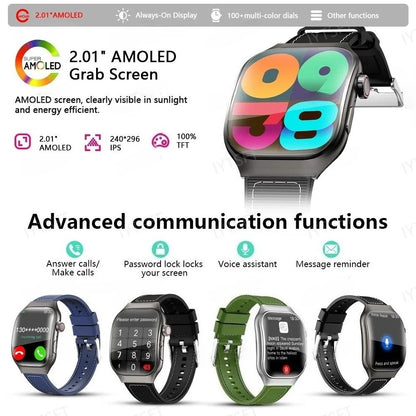 New Curved Screen Women's Smart Watch 2.01'' AMOLED HD Touch Screen Bluetooth 5.3 Voice Call Men's Fitness Smart Watch