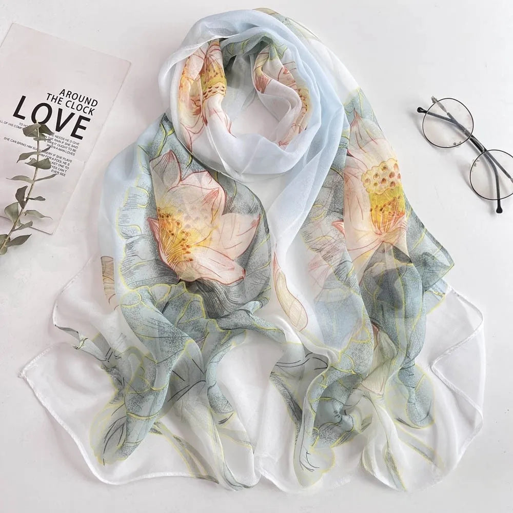Floral Chiffon Scarf for Women - 160x50cm Silky Georgette, Lightweight  Summer Beach Wrap & Sun Protective Hijab