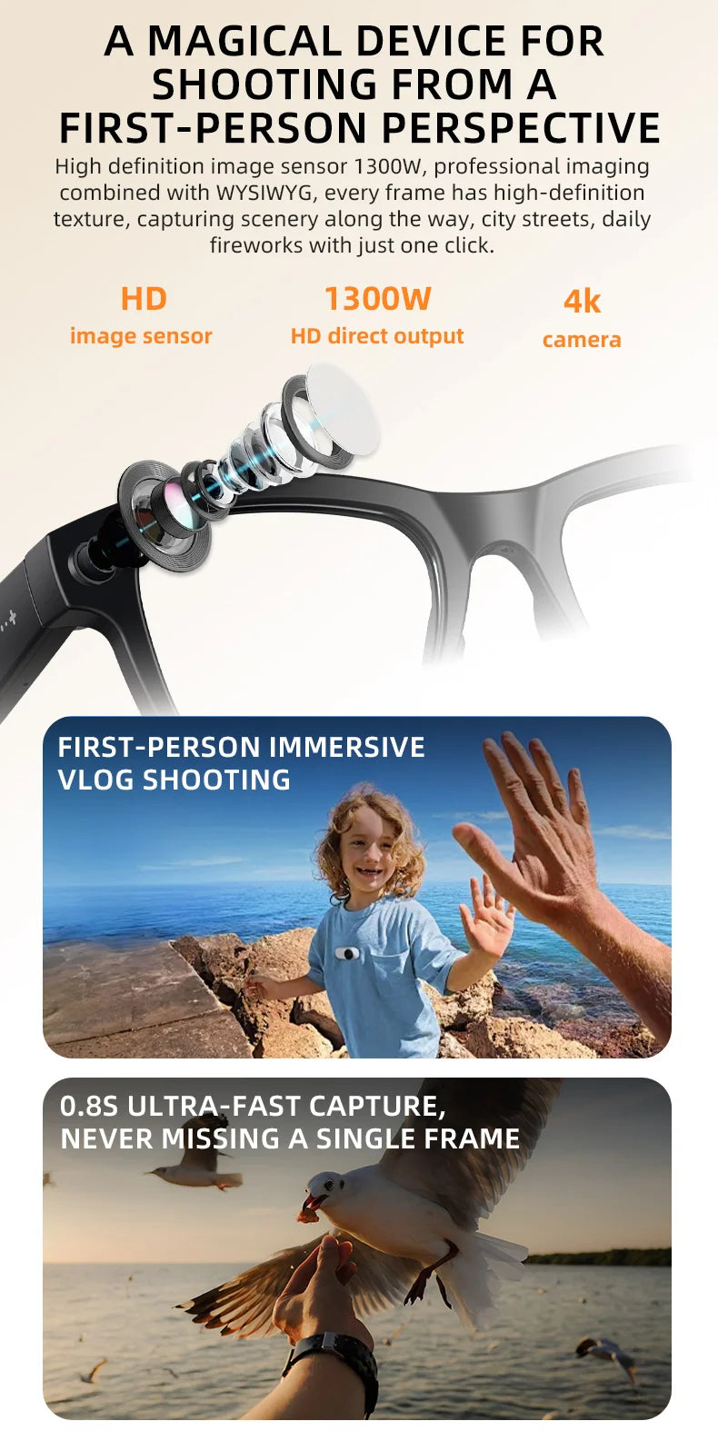 New AI Smart Glasses 13MP HD Camera 1200P Video  Multiple Languages Translation WiFi Sunglasses Bluetooth Call Music Men Women
