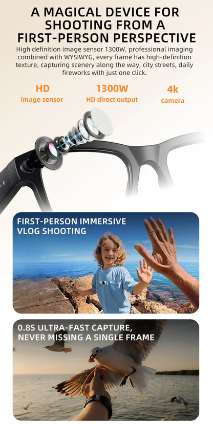 New AI Smart Glasses 13MP HD Camera 1200P Video  Multiple Languages Translation WiFi Sunglasses Bluetooth Call Music Men Women