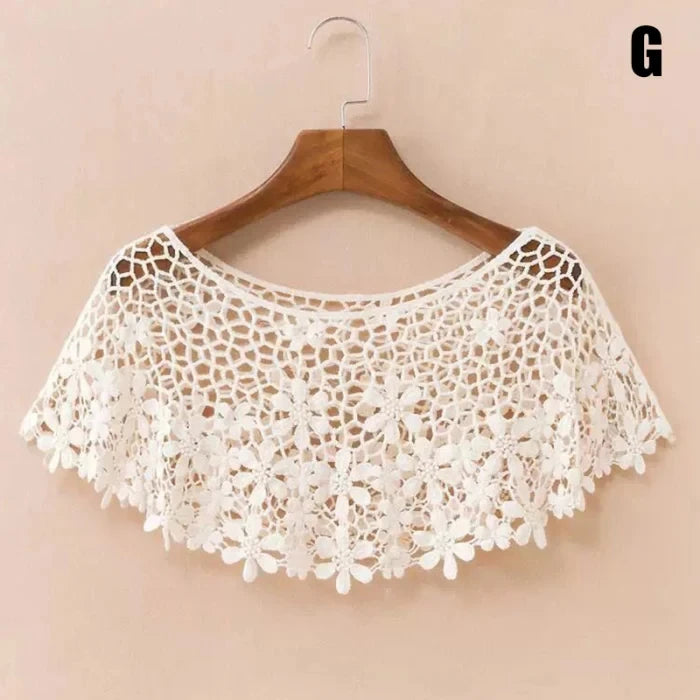 Women Vintage Crochet Knit Cape Elegant Cute Lace Short Hollow Out Shawls Shrug Poncho Wedding Bridal Evening Dress Lace Scarf
