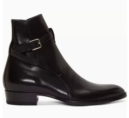 Brown Men Chelsea Boots Handmade High-quality Cow Suede Business Casual Square Toe Mid-heel Men Shoes Motorcycle Boots With Heel