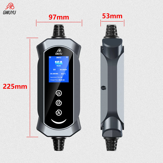 GWUYU Adjustable key 3.5-7KW1phase portable Type 2 EV charger, with fast charging cord, wall-mounted WiFi APP Home charging