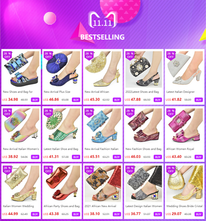 Fashion Italian Shoe and Bag Set for Party In Women Afrcan Party Shoes with Bag Set with Rhinetsone Luxury Shoes Women Designers