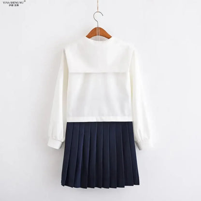 White Japanese Anime High School Girls Student JK Uniforms Cosplay Costume Navy Uniform Pleated Skirt Sailor Suit Korean Style