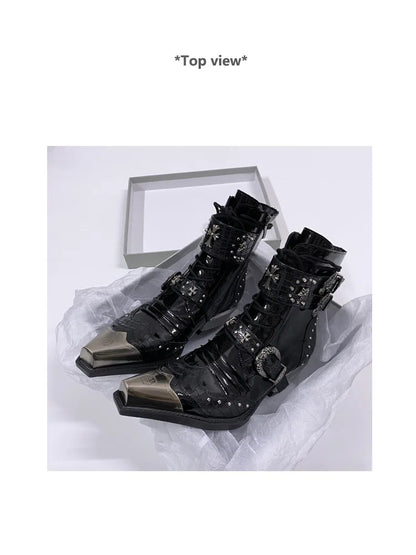 Gothic Punk Style Platform Couple Ankle Boots Designer Metal Decorative Belt Buckle Women Mans Motorcycle Booties Zapatos Hombre