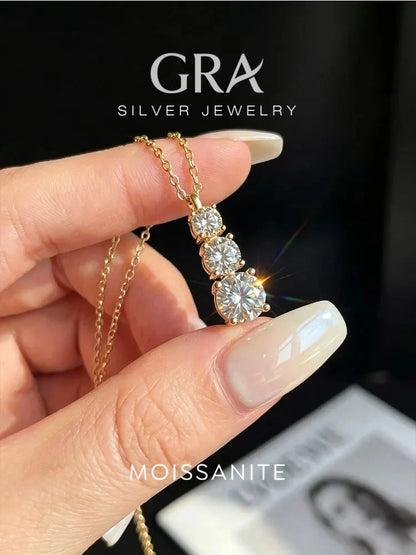 GRA 1.8CT Luxury Three Round Moissanite Diamond Necklace for Women 925 Sterling SilverEngagement Wedding Fine Jewelry