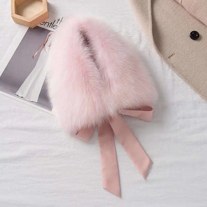 Winter Warm Fox Fur Collar Female Real Fur Collar Fashion Fluffy Clothing Accessories Collar Women Luxury Fur Scarf With Ribbons
