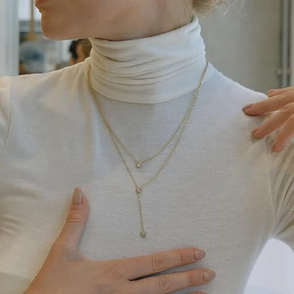 18k Gold Layered Stainless Steel Lariat Long Choker Statement Diamond Heart Pendant Necklaces for Womoen Body Chain Jewelry