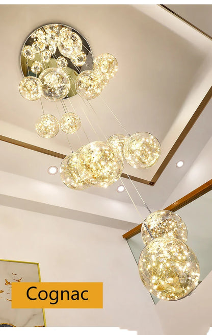 Starry Sky Staircase Lamp Long Chandelier Nordic Design Duplex Corridor Light Luxury Creative Pendant Lights Apartment Hall