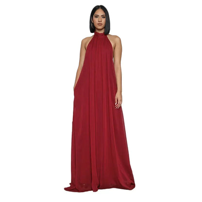 2026 New Women's Solid Chiffion Loose Halter Jumpsuits Sexy Backless Wide Leg Pants Rompers Fashion Party Elegant Women Clothing